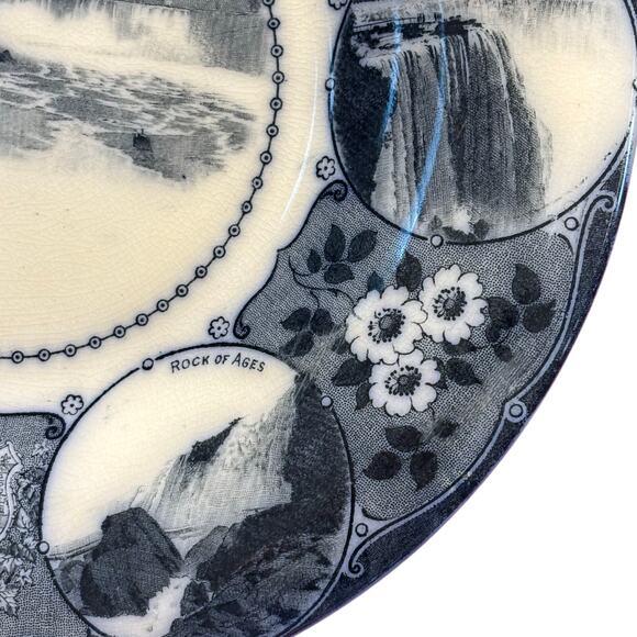 Niagara Falls souvenir plate vintage ceramic porcelain rolled rim flow blue FLAW - Picture 10 of 13